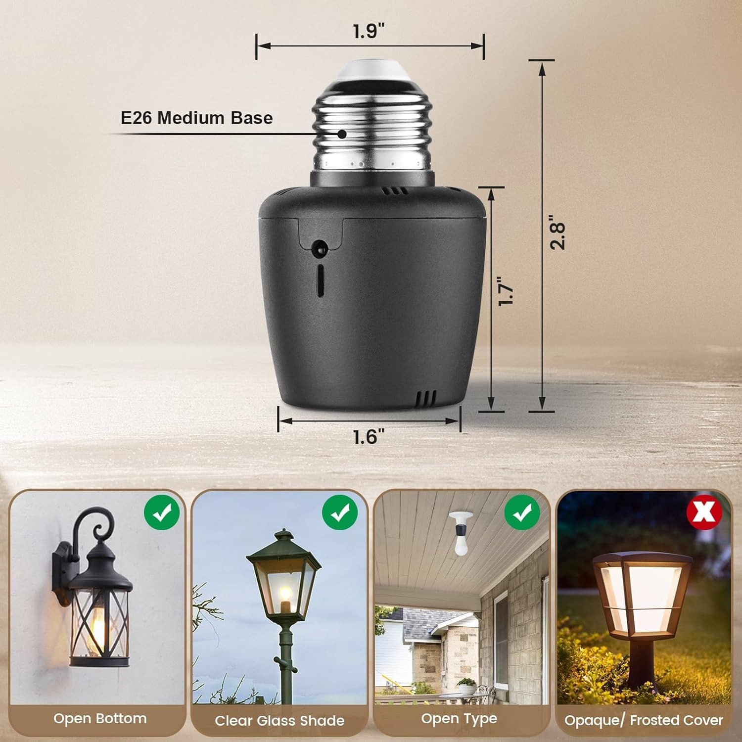Light Sensor Socket, Dusk to Dawn Sensor, E26 E27 Light Bulb Socket Adapter, ...