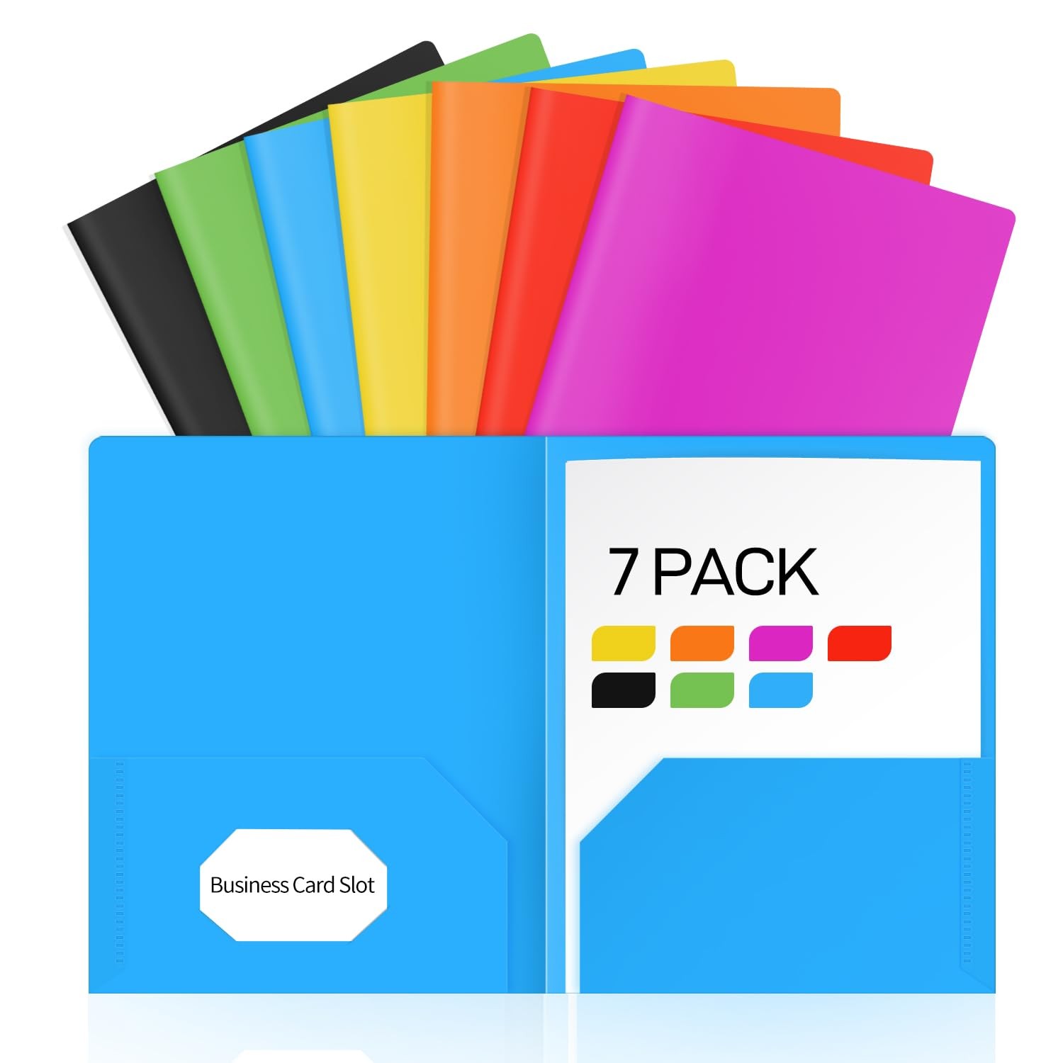 7 Pack Heavyweight Plastic Folders with Pockets, 7 Distinct Letter Size