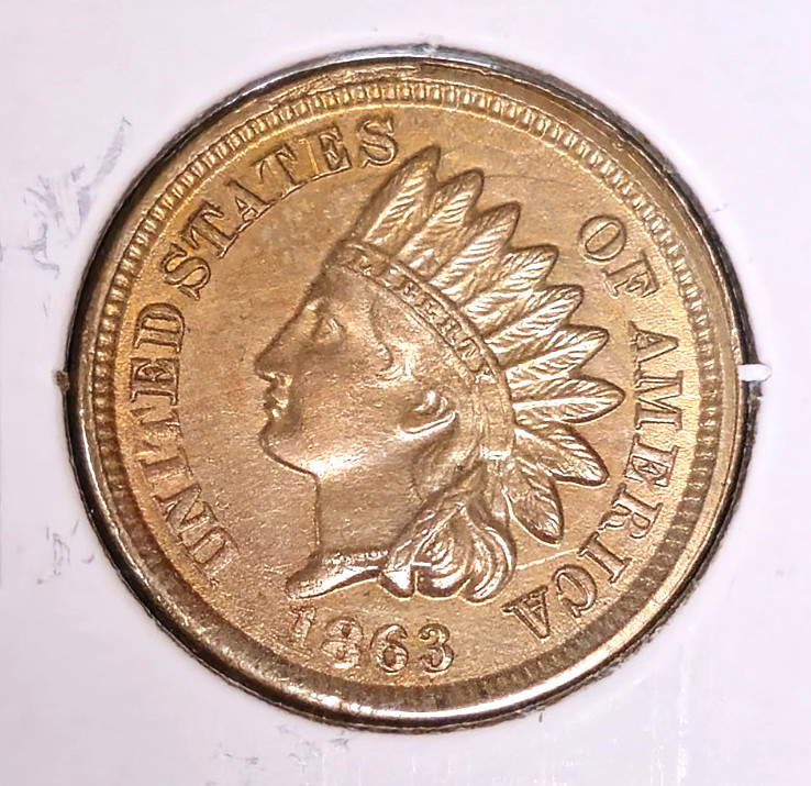 1863 Indian Head 1C - High Grade - Recovered Old Cleaning - Full Lib & Diamonds