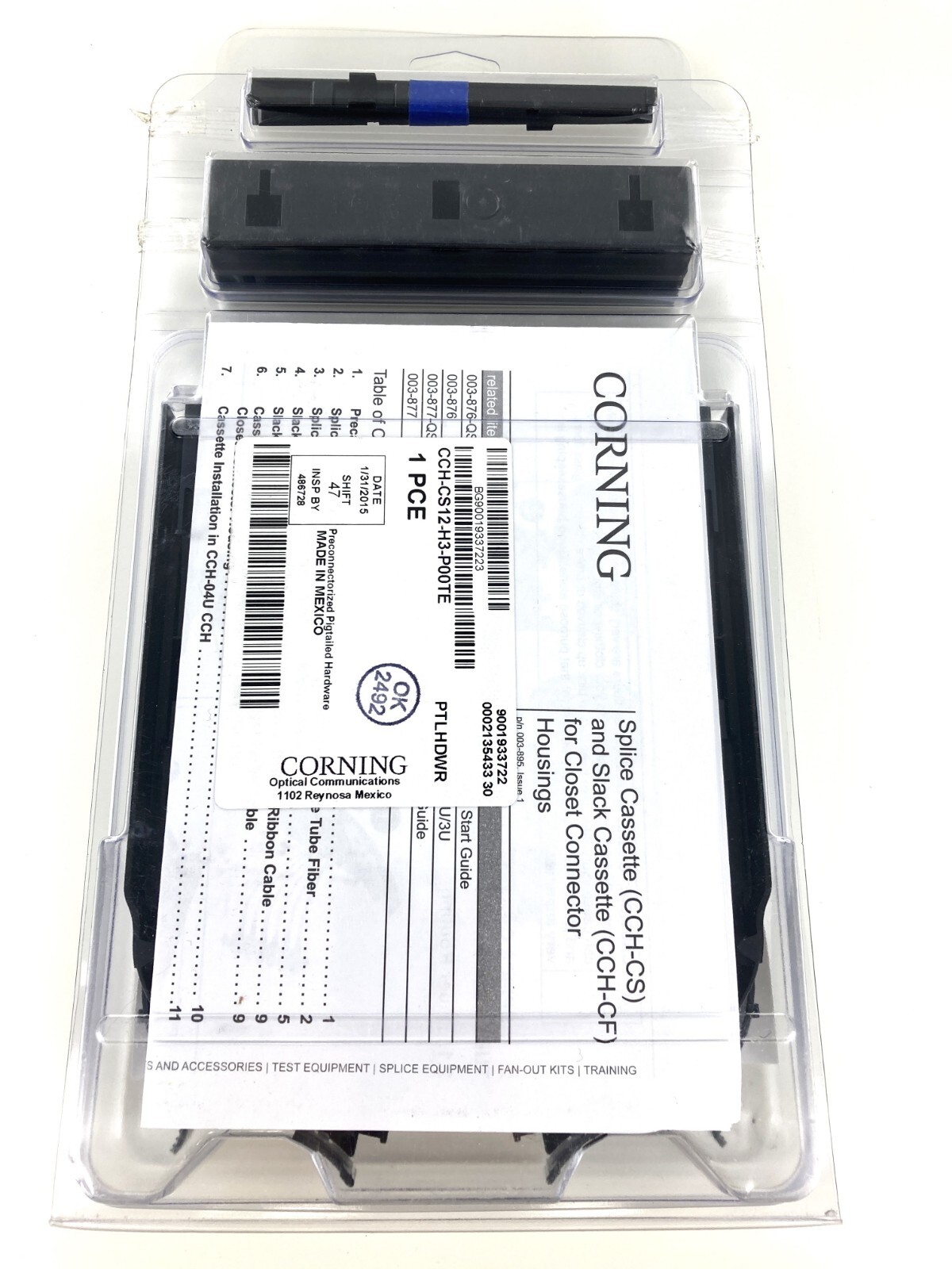 NOB - Corning CCH-CS12-H3-P00TE Pigtail Splice Cassette 12F, ST MM OM3, Aqua