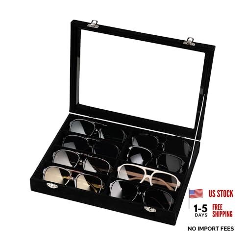 Sunglass Organizer,Velvet Glasses Organizer,8-Slot Sunglasses Black With Lid