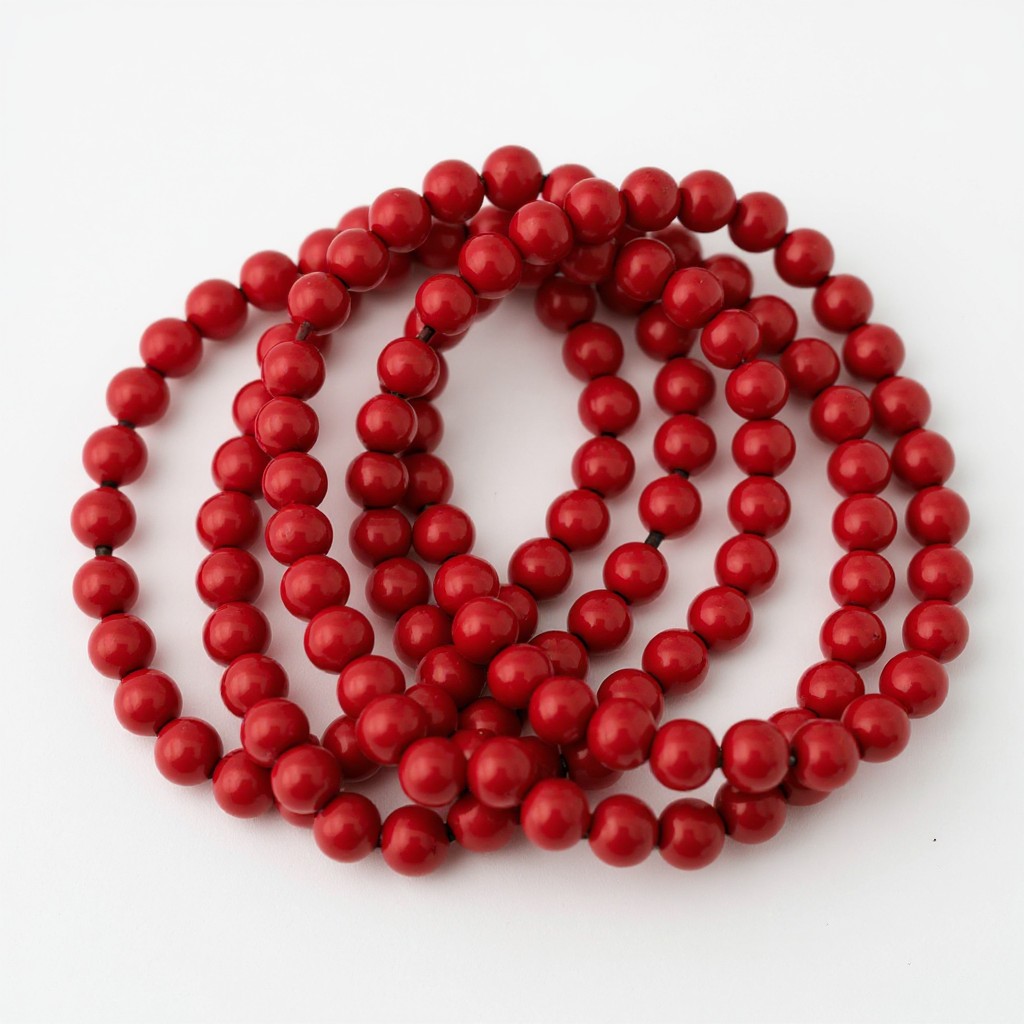Hand Crafted Stack Of Five Red Lucite Bead Stretch Bracelets