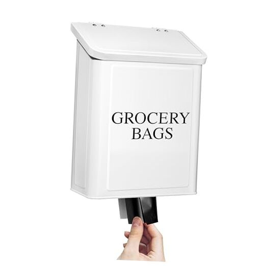 Modern Farmhouse Metal Magnetic Grocery Bags Holder for Plastic Bags White