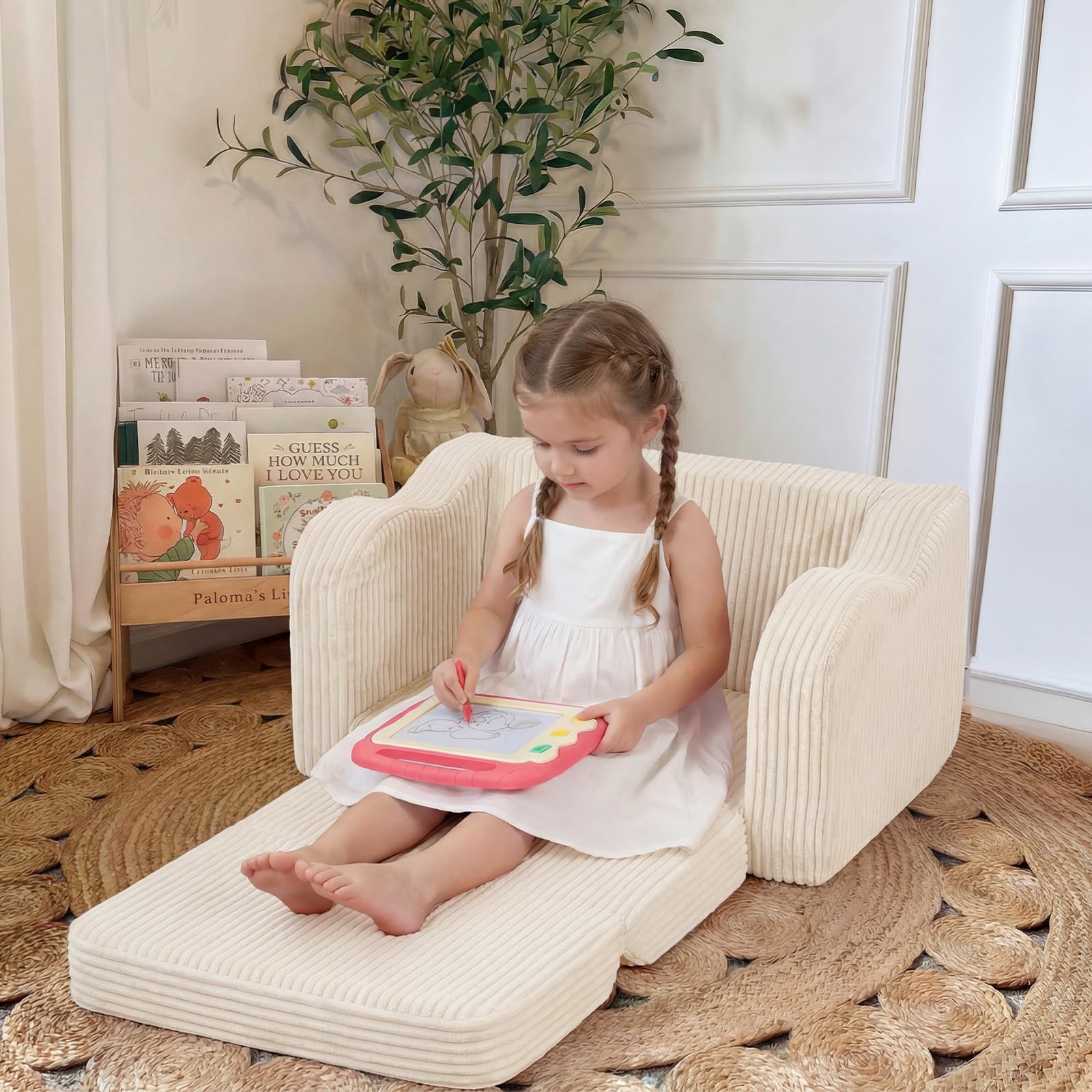 Toddler Couch Fold Out – 2-in-1 Convertible Kids Sofa Bed with Soft Corduroy ...