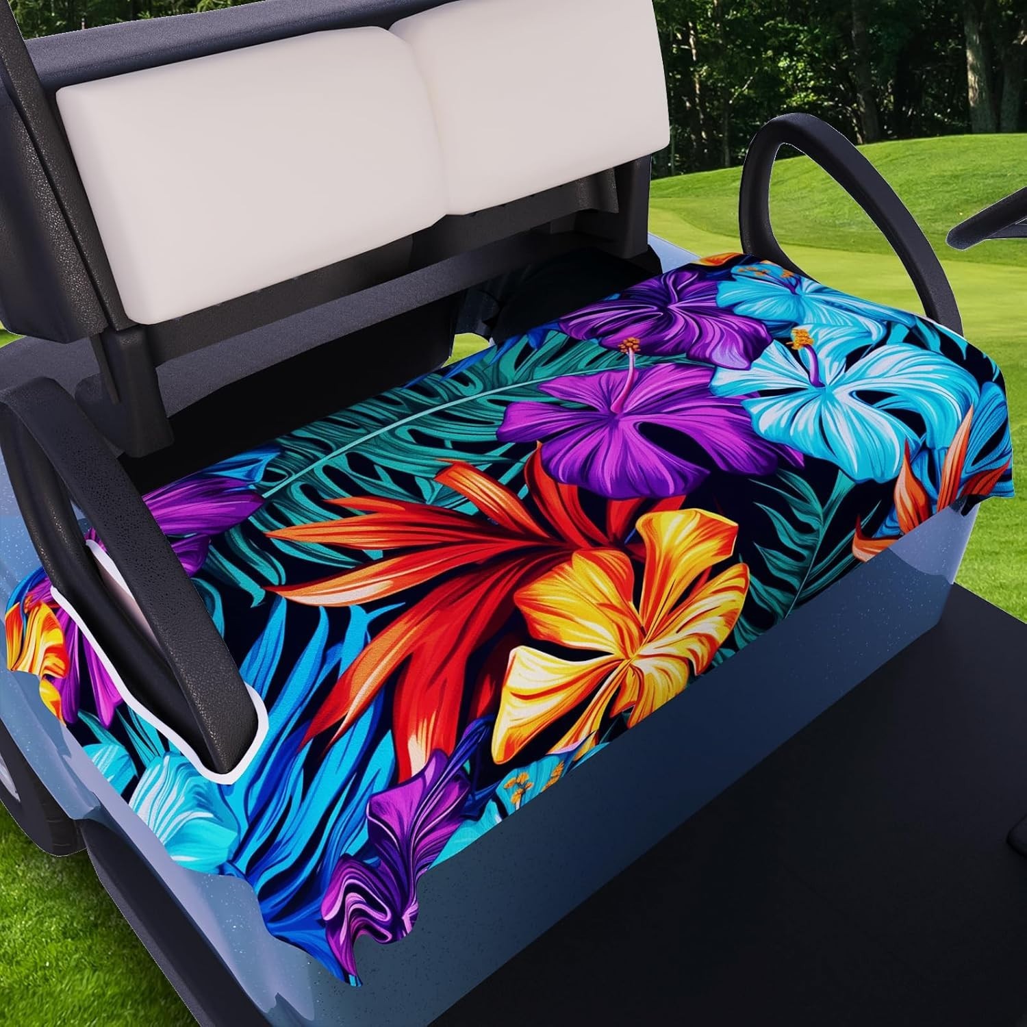 Golf Cart Seat Covers, Tropical Palm Leaf-Boho-Marble Microfiber Golf Cart Seat