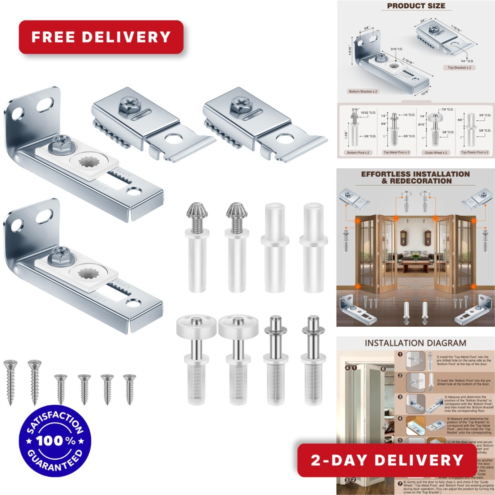 Bifold Door Hardware Kit - 2 Pack Folding Closet Door Repair