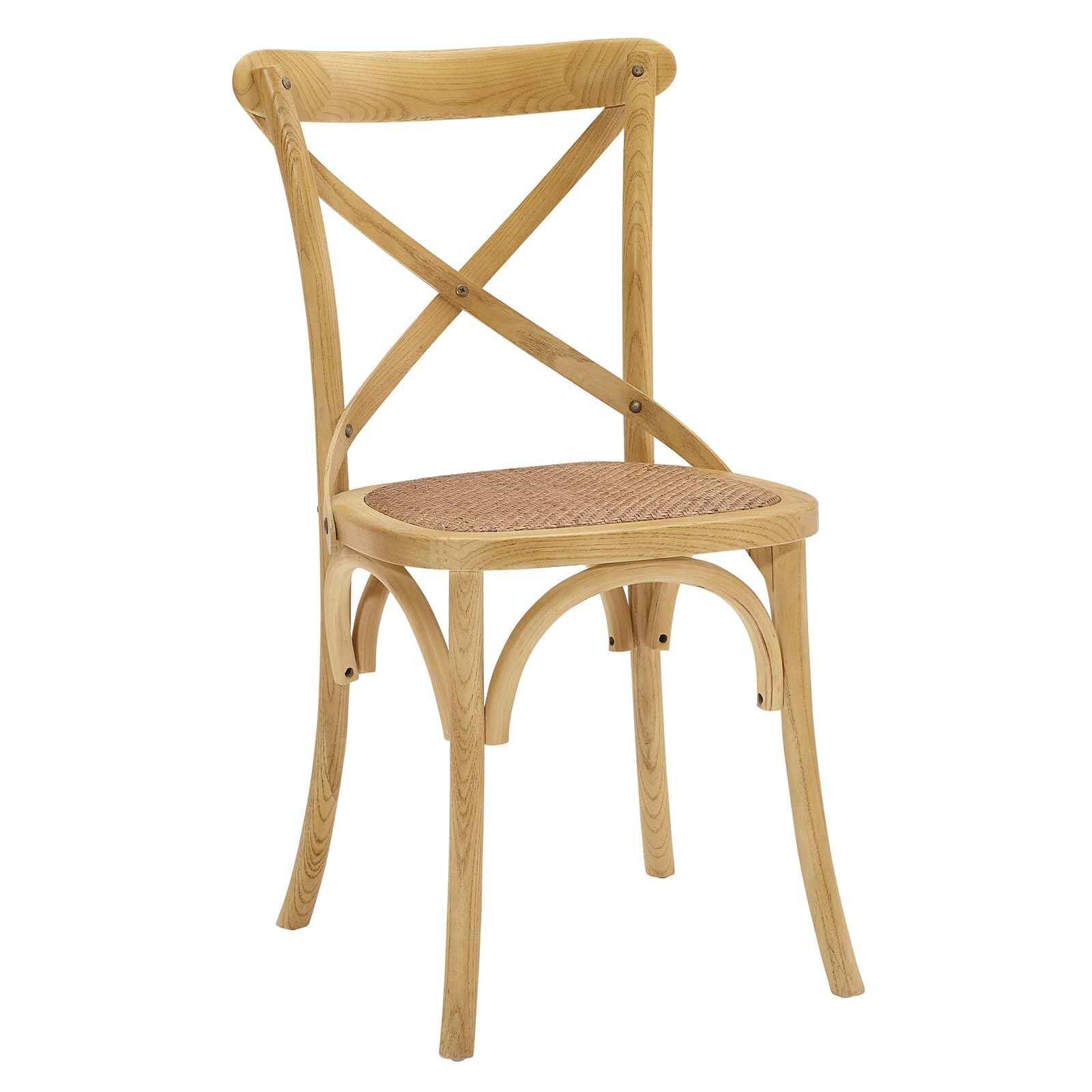 Modway Gear Rustic Modern Farmhouse Elm Wood Rattan Dining Chair in Natural
