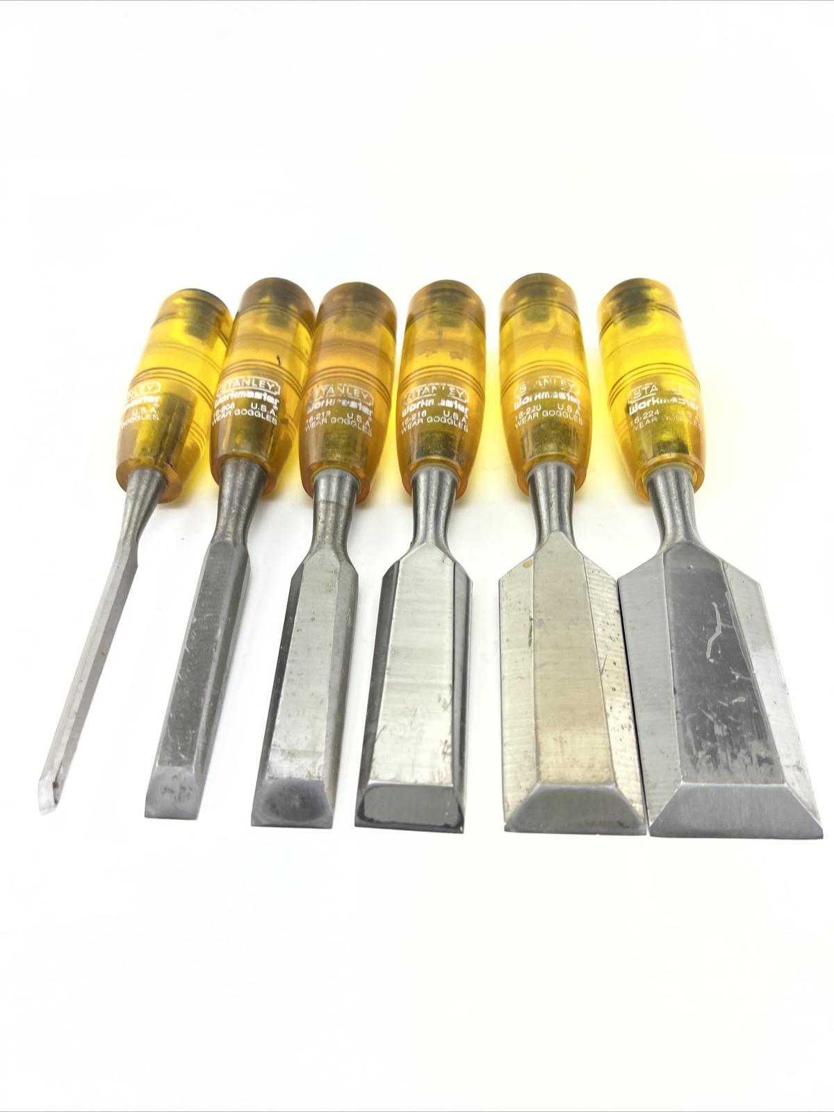Vintage Stanley Workmaster 6 pc Bevel Edge Paring Chisel Set Made In USA.