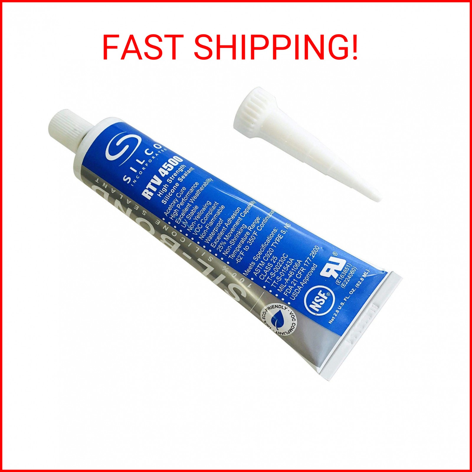 Silicone RTV 4500 Food Contact Safe High Strength Silicone Sealant, Clear (2.8 F