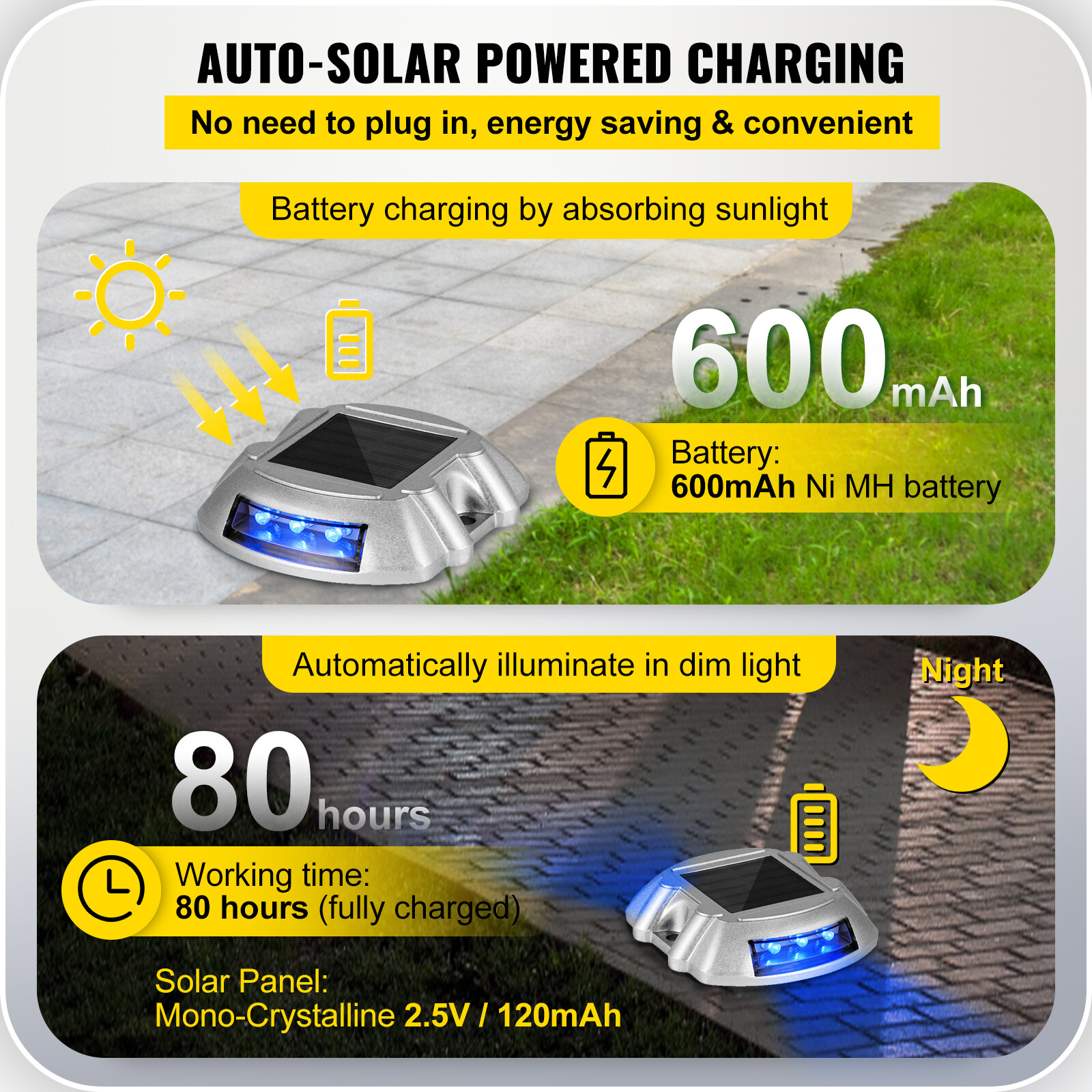 Driveway Lights, Solar Driveway Lights 24-Pack, Dock lights with Switch, in Blue