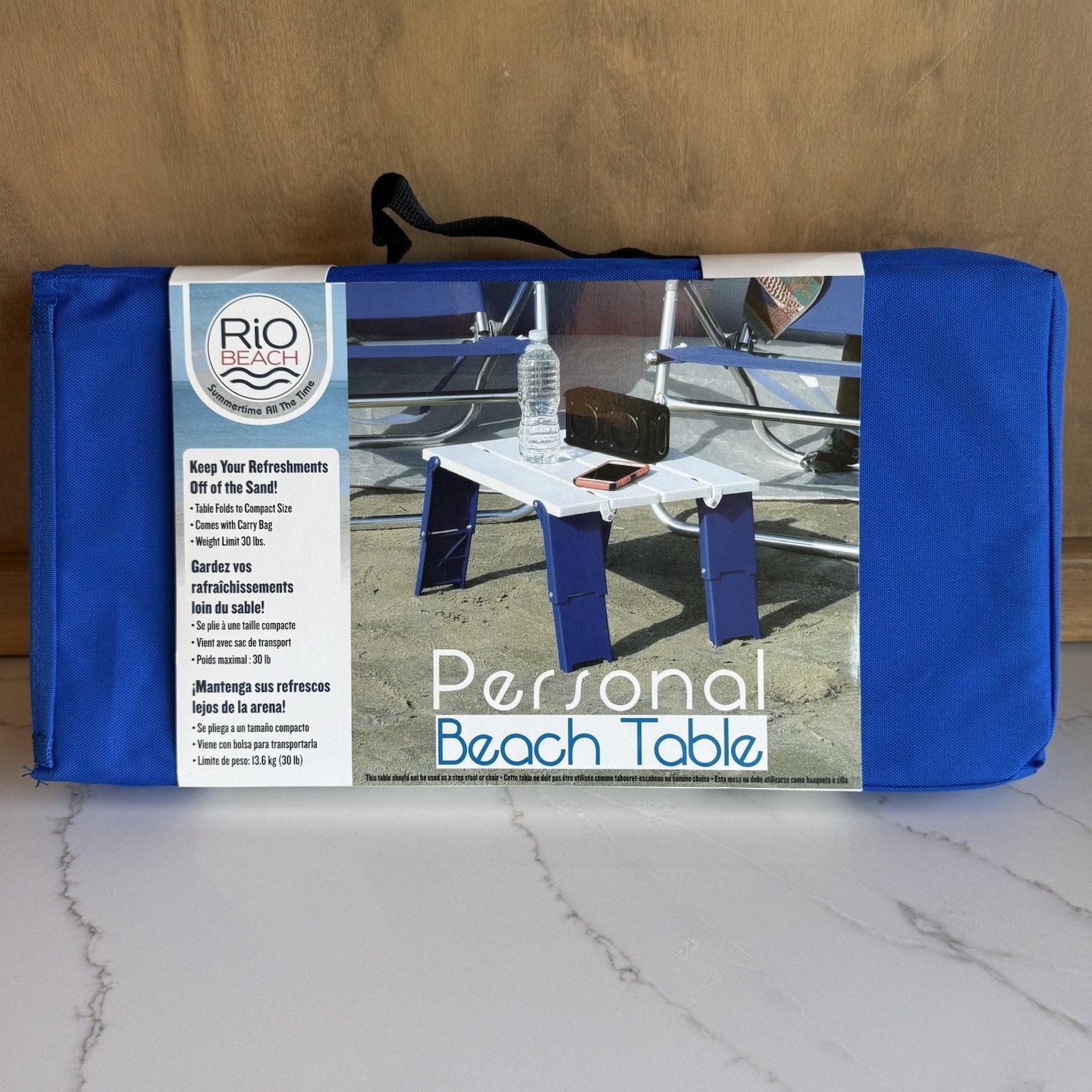 RIO Personal Beach Table Foldable w/ Carry Bag Blue/White Portable 16 in-NEW