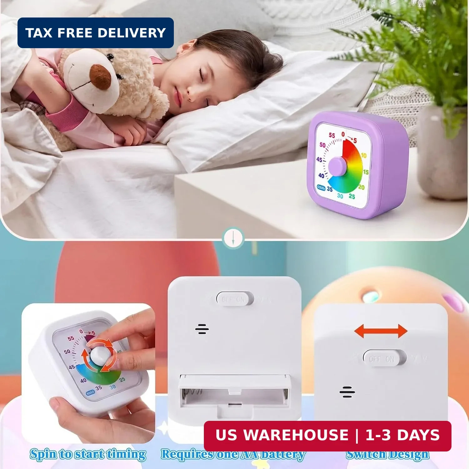 4 Pack Visual Timer 60 Minute Countdown Timer Colored Countdown Clock for Homesc