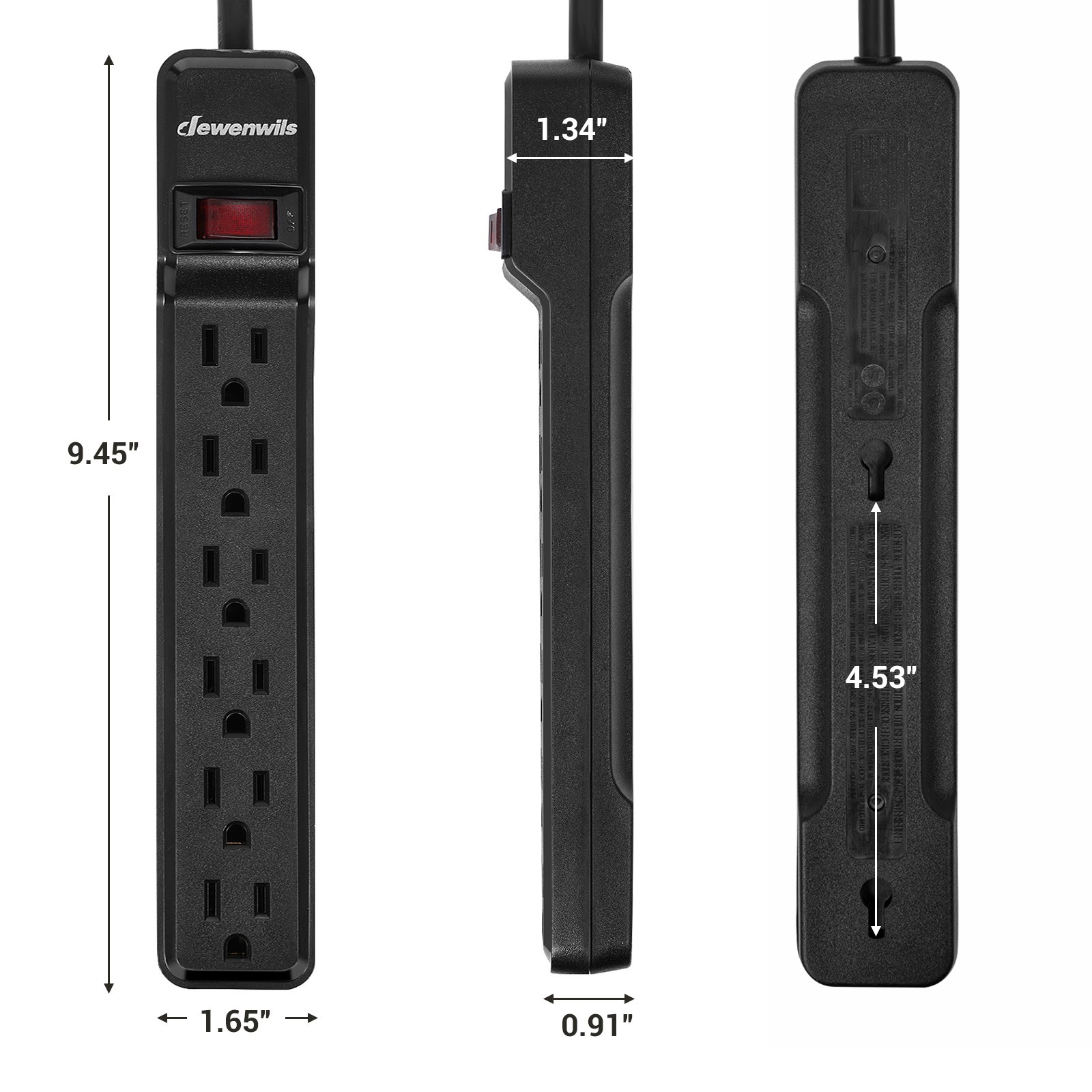 6 Outlet Surge Protector 25 Ft Long Extension Cord Low Profile Flat Plug