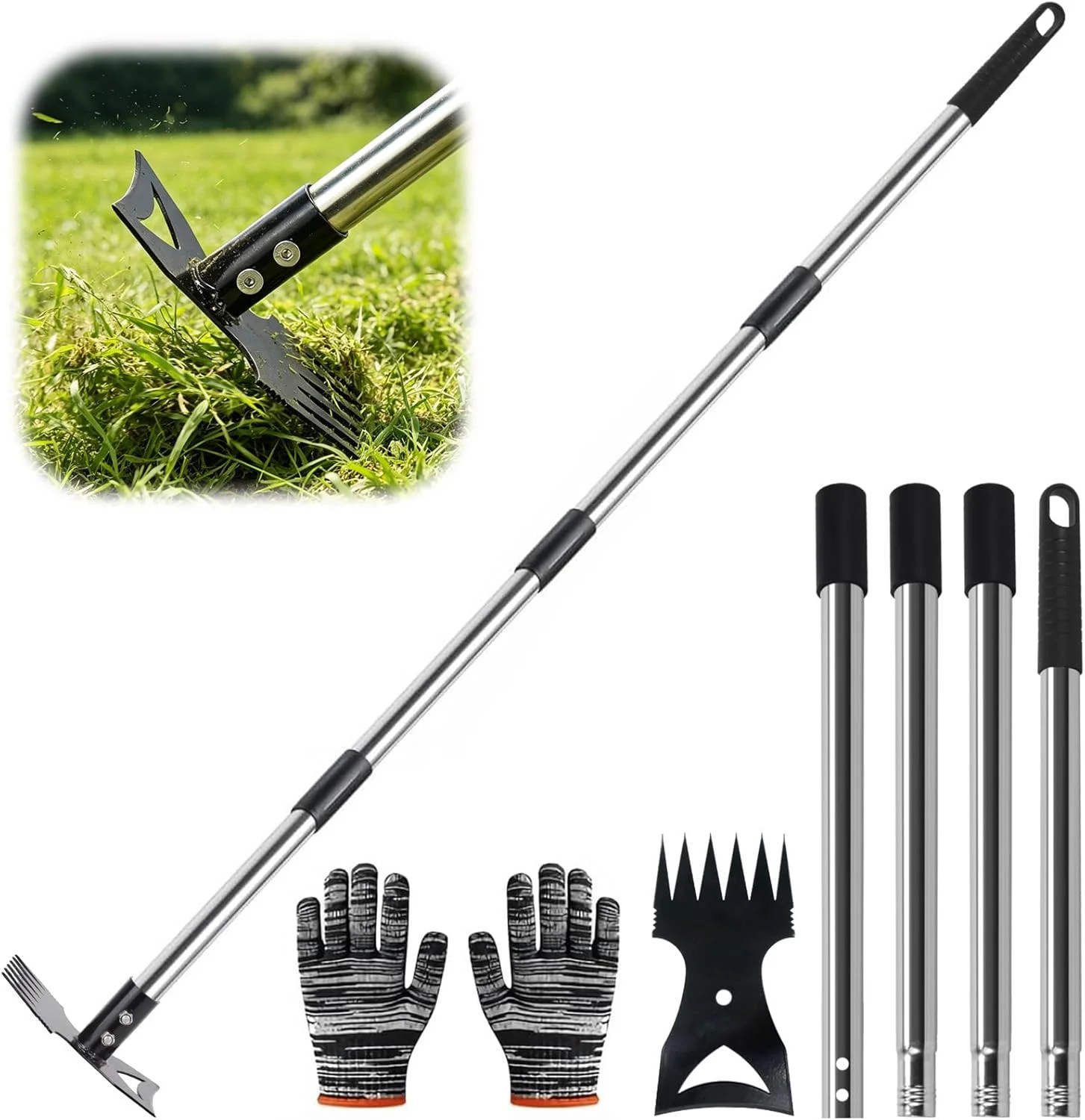 Weed Puller Tool with Long Handle - 58" Manual Weeder Remover Tool, 2-in-1 Handl