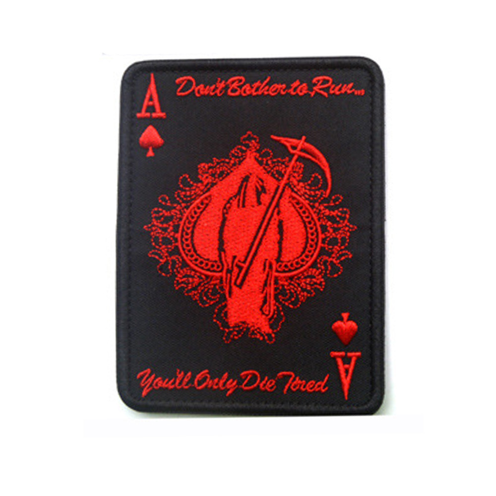 5PCS ACE OF SPADES GRIM REAPER DEATH CARD HOOK & LOOP PATCH EMBROIDERED