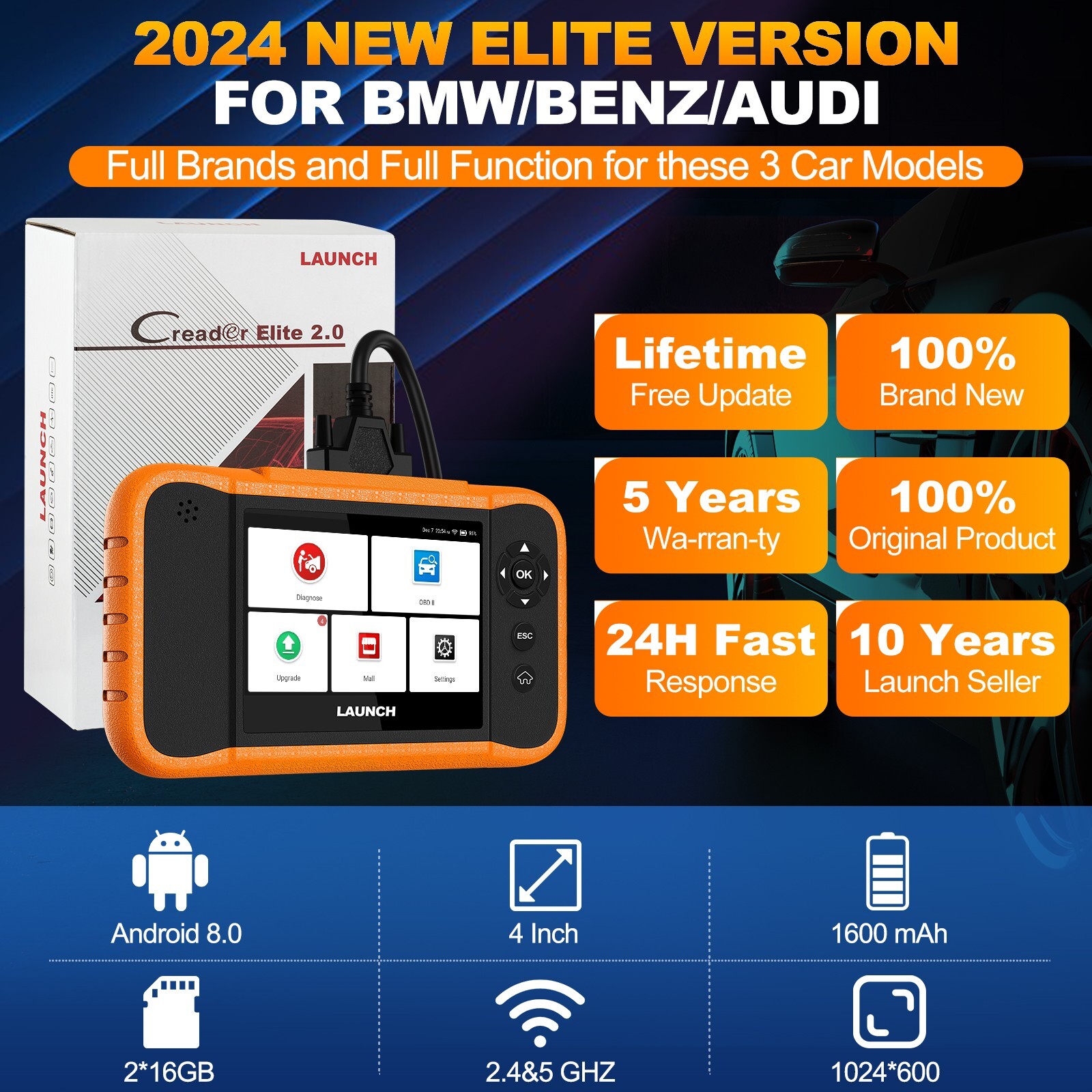 Launch Creader Elite 2.0 For Mercedes-Benz/BMW/AUDI Scanner OBD2 Diagnostic Tool