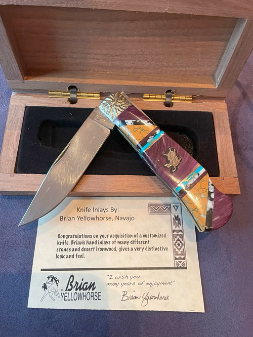 Brian Yellowhorse Queen Cut Custom Knife YH147 Mountain Rodeo