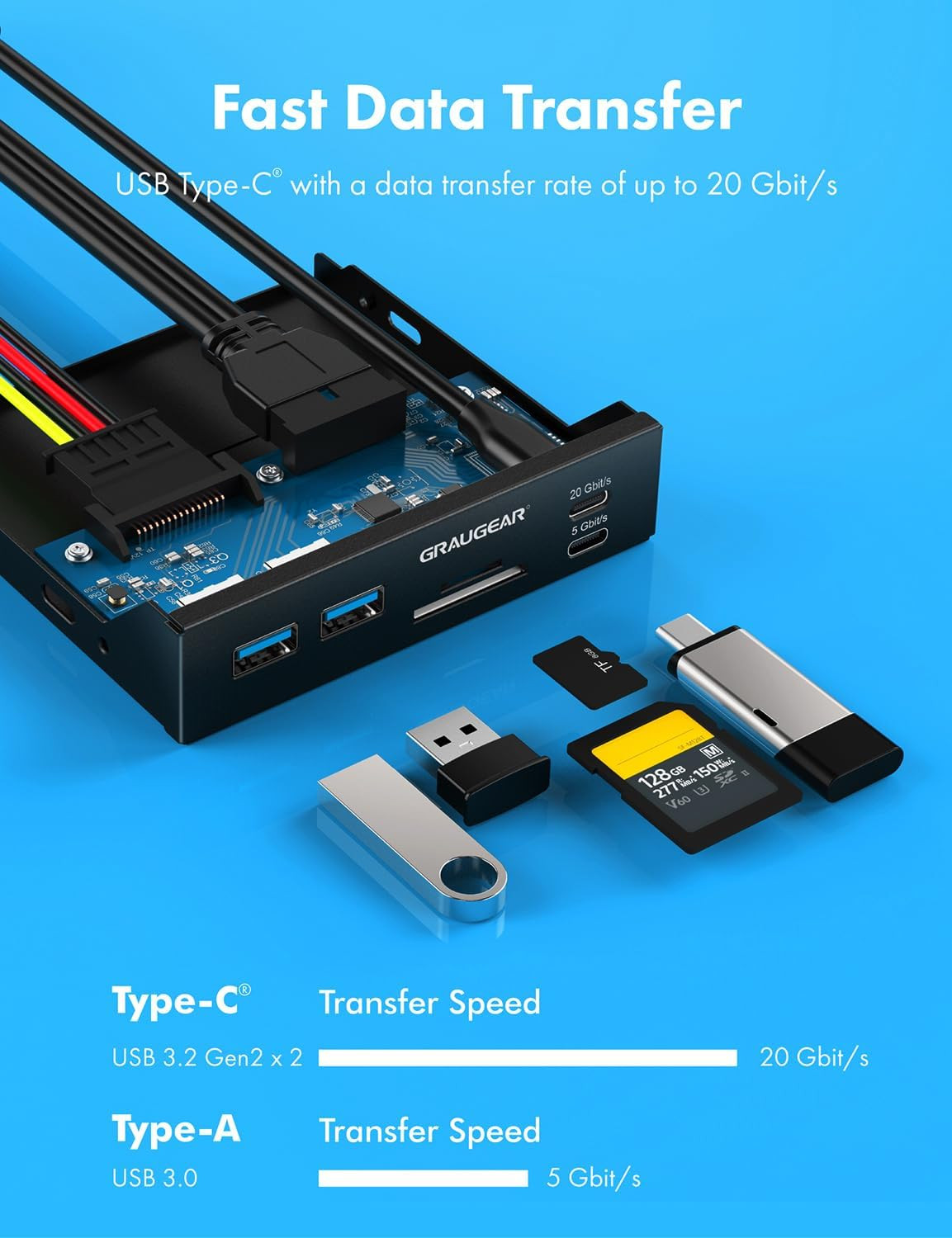 3.5 Inch Front Panel USB C Hub, Sd/Microsd Internal Card Reader