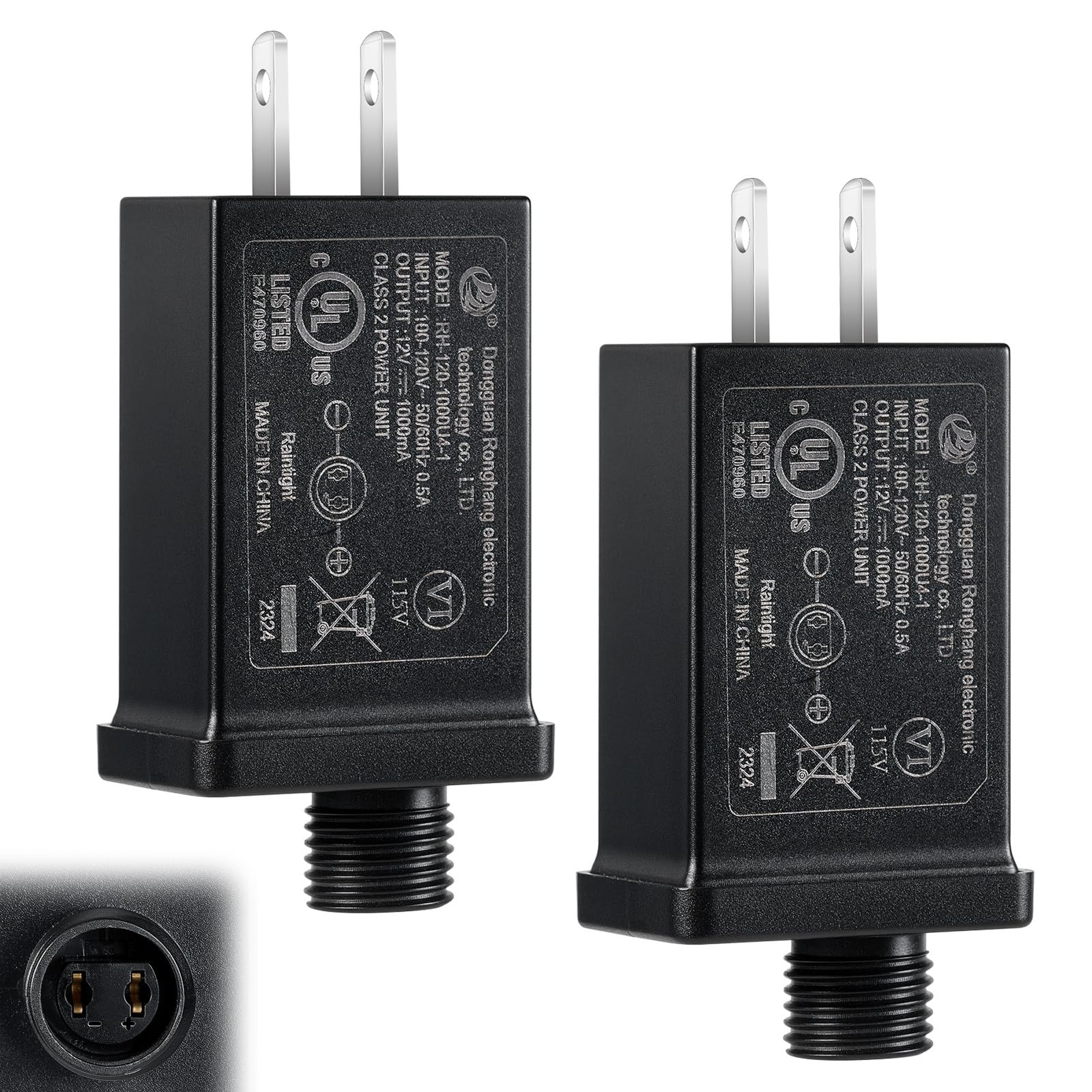 2 Pack Replacement Yard Inflatable Adapters, 12V 1A Class 2 Power Black