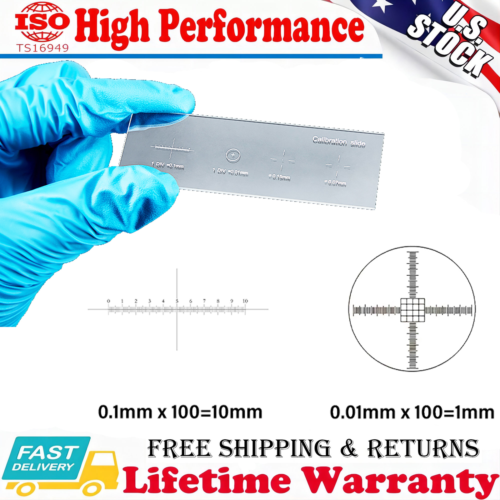 New 0.01mm Microscope Reticle Calibration Slide Multifunctional for School Lab