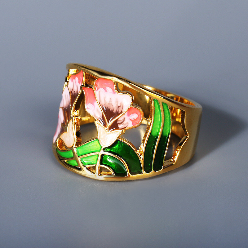 Pretty Flower Anniversary Party 18k Yellow Gold Plated Ring Women Gifts Sz 6-10