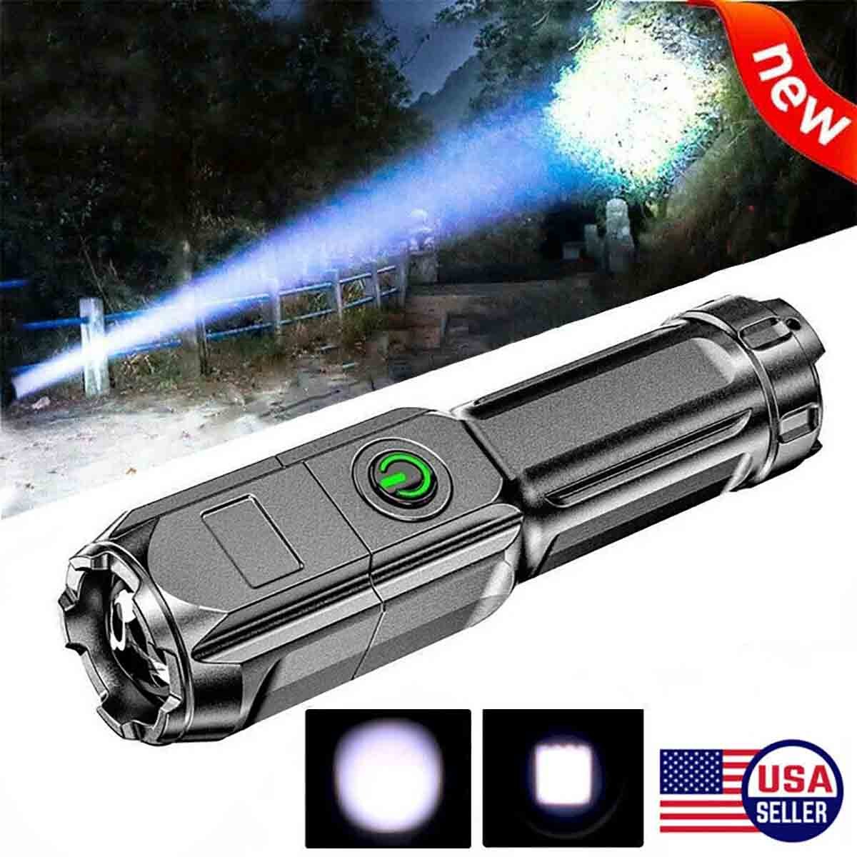 Super Bright LED Flashlight USB Rechargeable Hiking Camping Tactical Lamp
