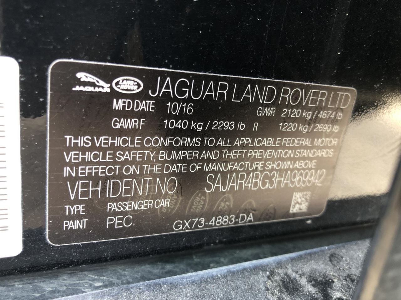 Sun Visor Left Driver Without Illumination Fits 17-20 F-PACE 956825