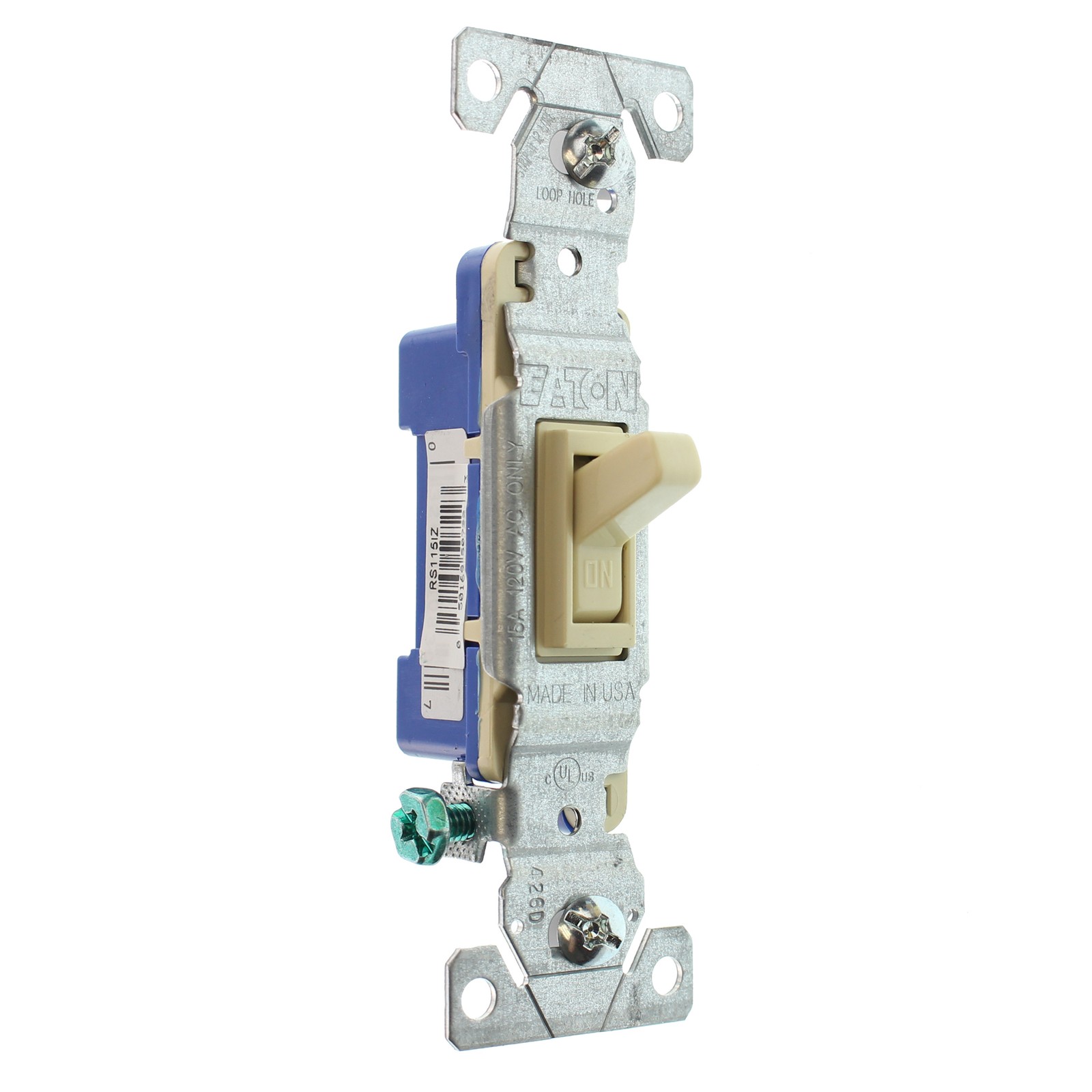 HUBBELL RS115IZ TOGGLE SWITCH, 1-POLE, GROUNDING, 15A, 120V, IVORY