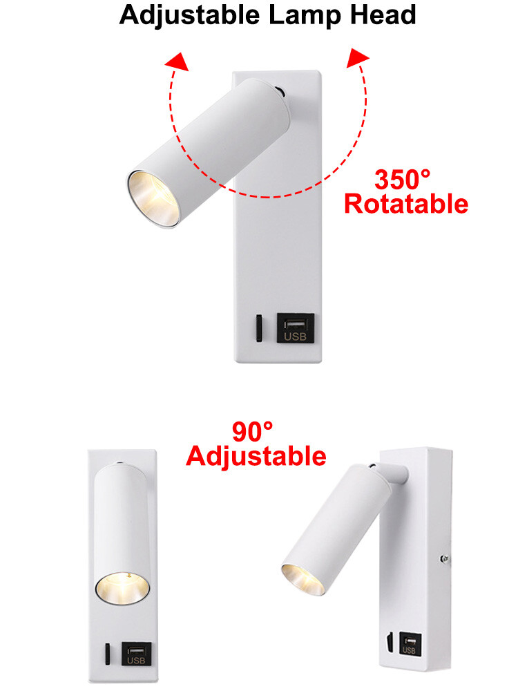 COB LED Bedside Light Wall Lamp Fixture USB Charging Port Switch Surface Mounted