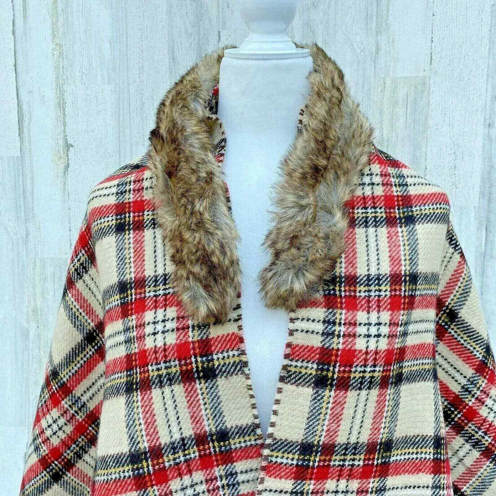 Rainy Day Scarf Plaid Reversible Removable Faux Fur Fringe