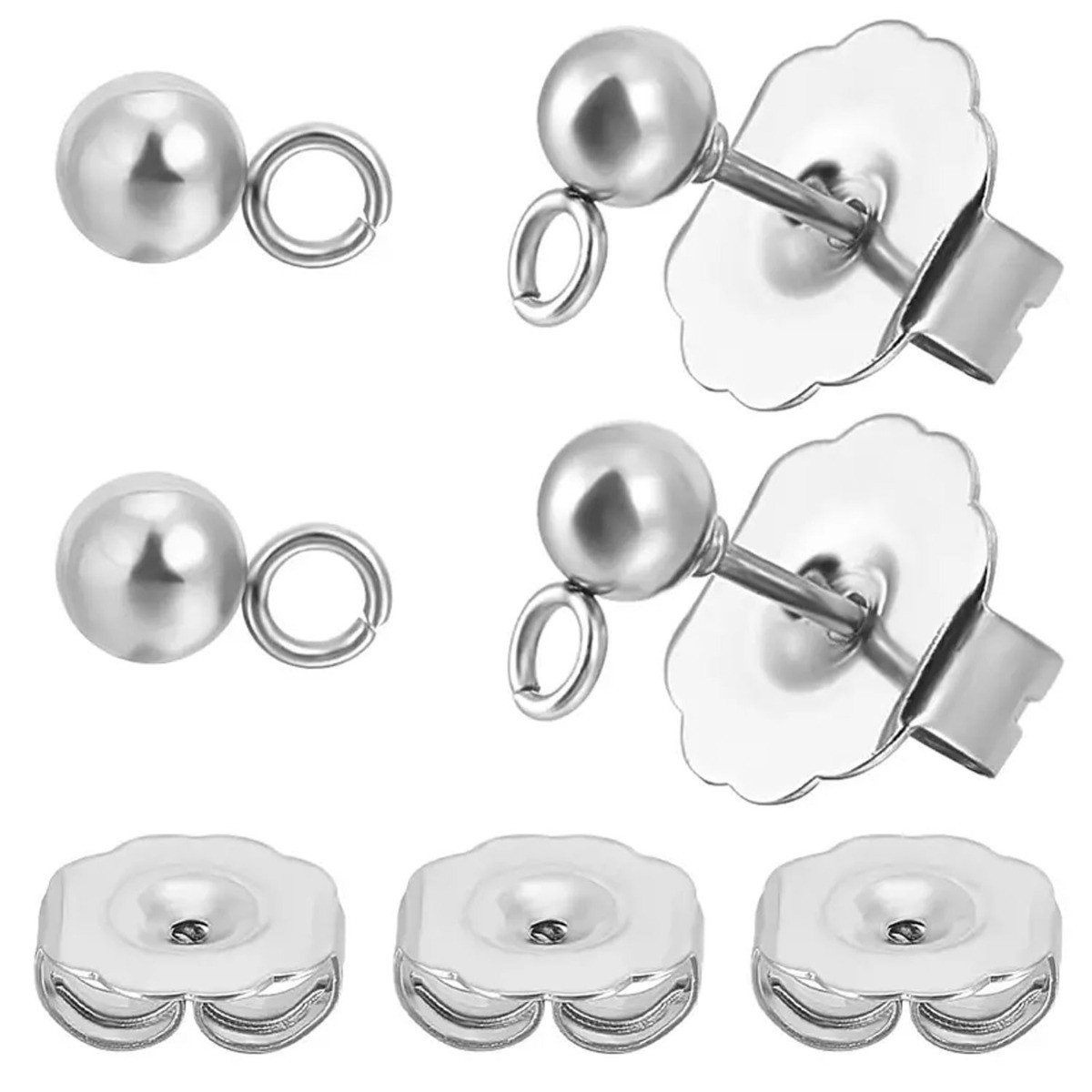 100pcs Stainless Steel Stud Earring Findings With Loop