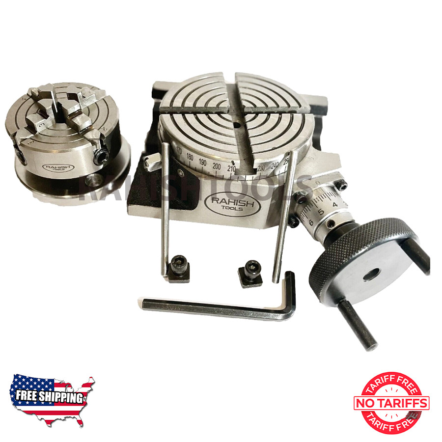 New Rotary Table HV 4" With  4 Jaw 70 mm  Independ Chuck Lathe + Back plate USA