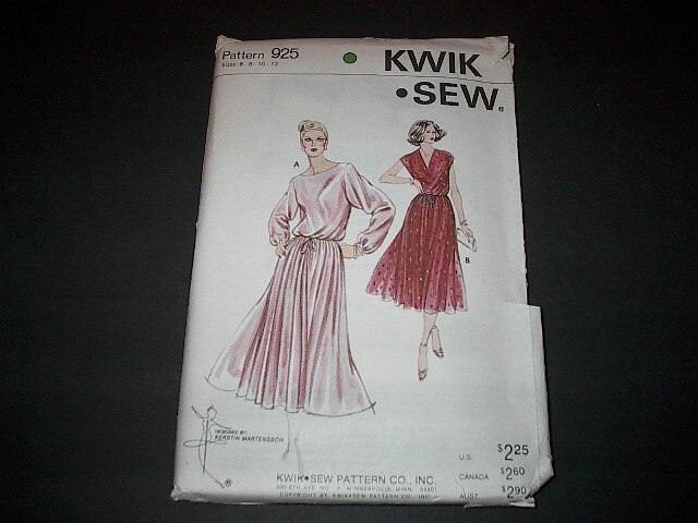 Vtg Kwik Sew Pattern 925 Misses' Dress w/Gathered Skirt & Elastic Waist 6~12 Unc