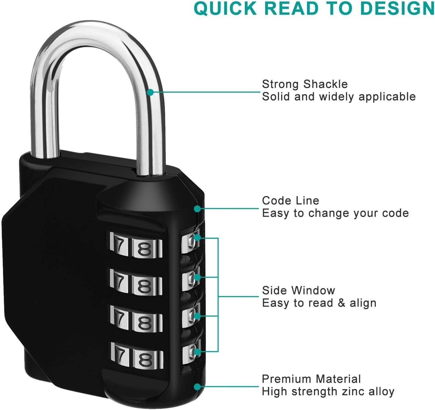 Sturdy Lock with 4-Digit Code - Weatherproof Black Padlock for Security Needs