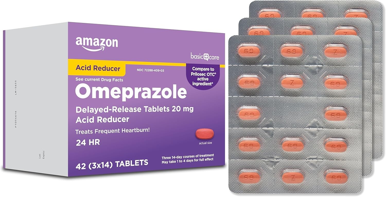 Amazon Basic Care Omeprazole Delayed Release Tablets 20 mg, Treats Frequent Hear