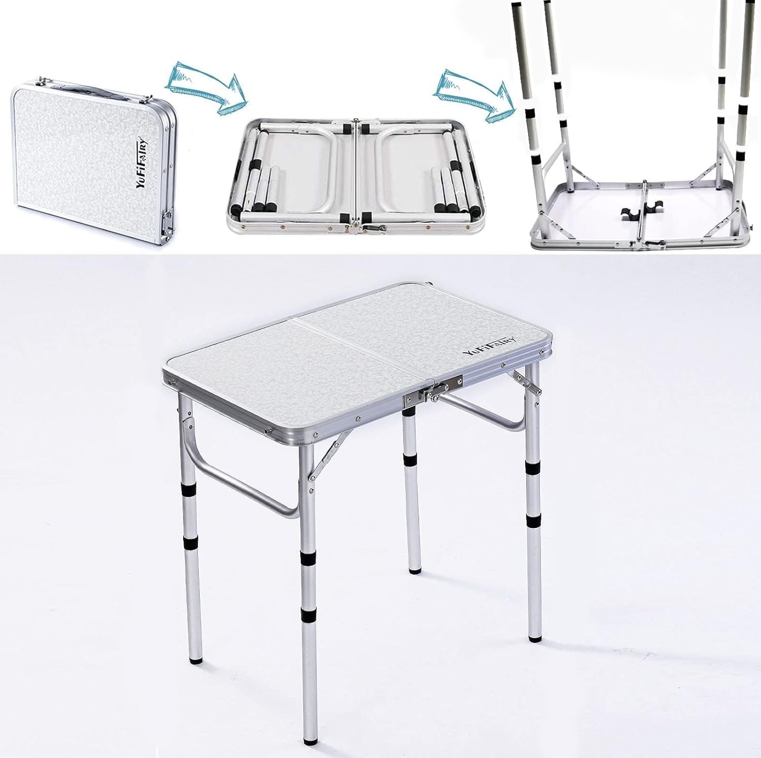 Small Folding Table Portable 24''Lx16''W Camping Table W/ Adjustable Height
