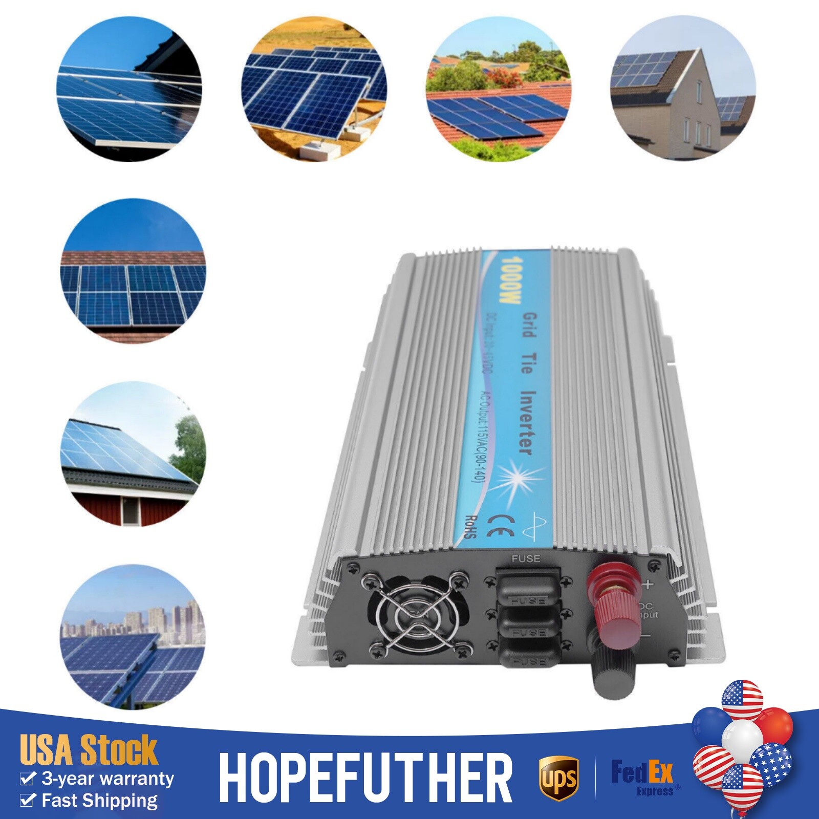 MPPT Grid Tie Solar Inverter 1000W AC 90V-140V Output Pure Sine Wave Inverter