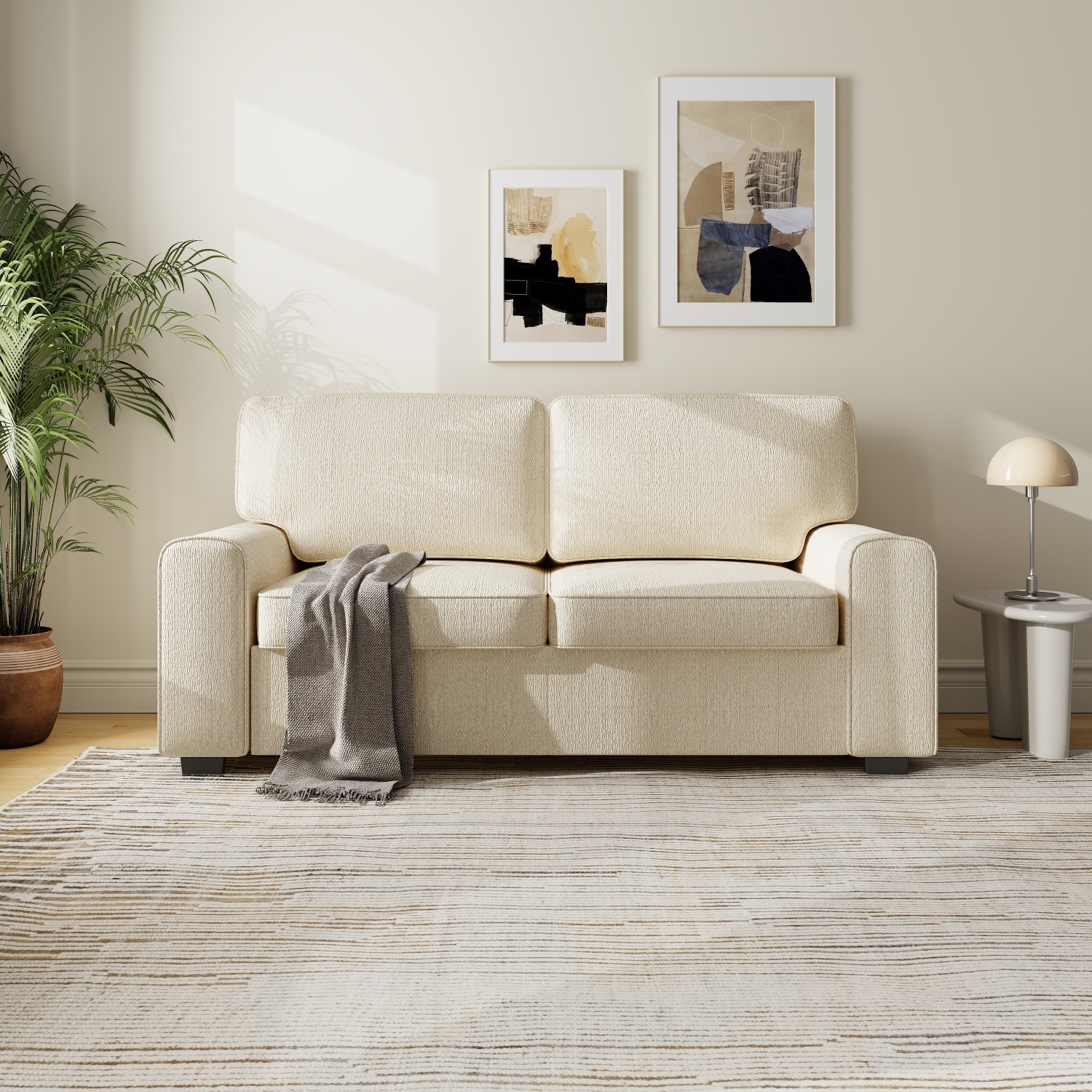 Modern Loveseat Sofa Fabric Couch w/ Sturdy Metal Frame for Apartment Beige/Gray