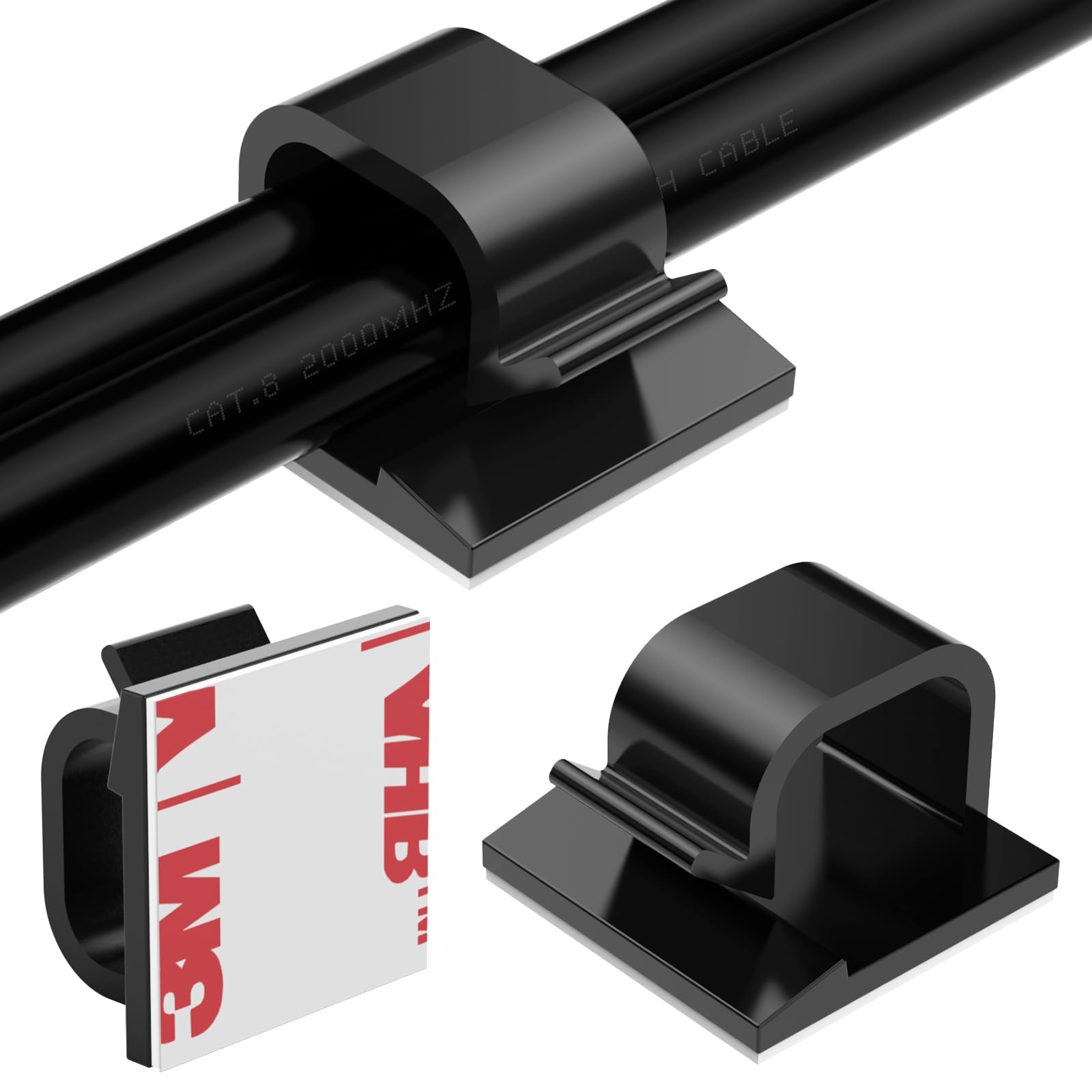 Large Cable Clips 40pcs with Strong Adhesive Tapes,Wire Holder 40PCS, Black
