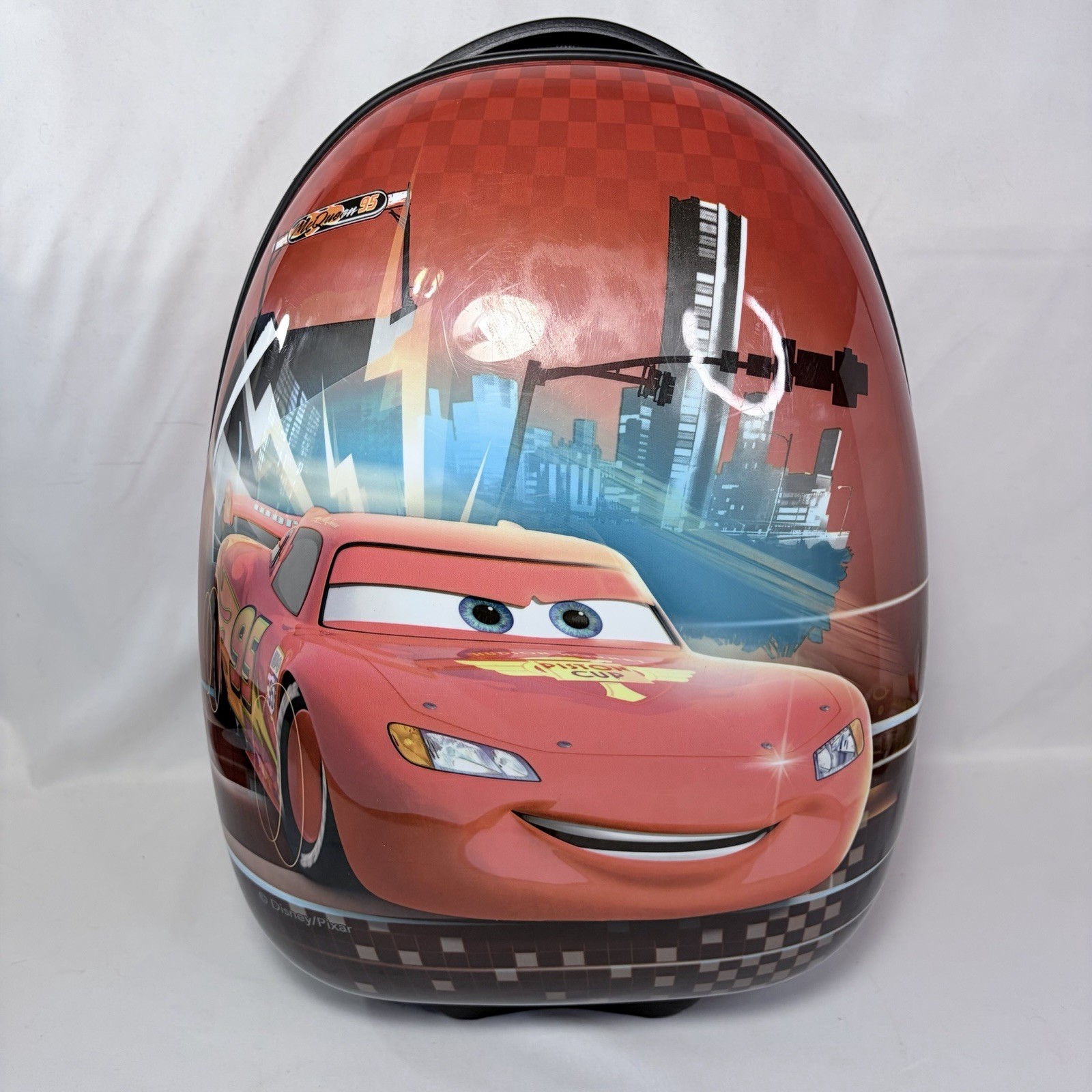 Light Ing McQueen American Tourist Hard Shell Rolling Children’s Suitcase  EUC