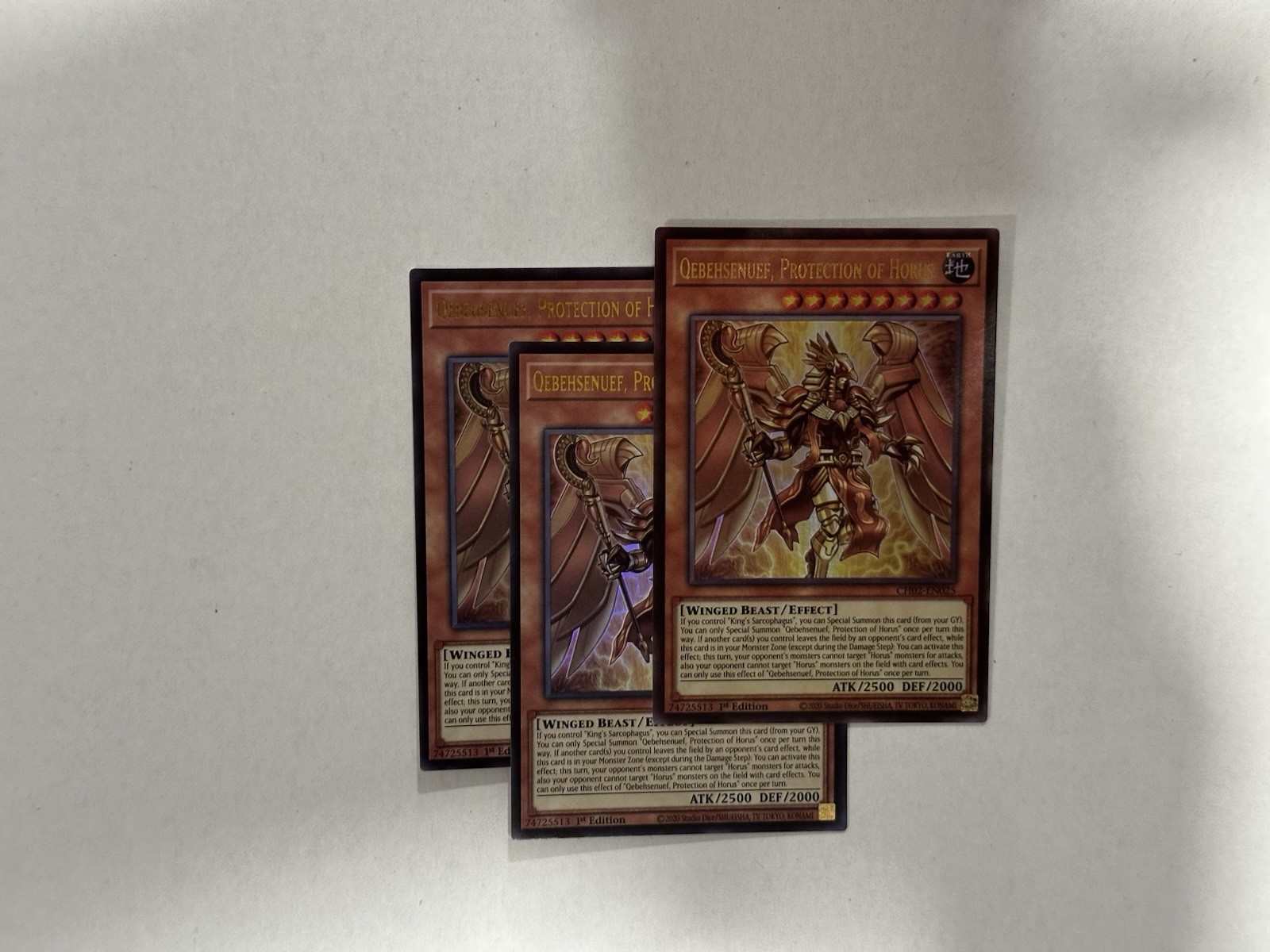3x Qebehsenuef, Protection of Horus 1st Edition Ultra Rare CH02-EN025 Yu-Gi-Oh!