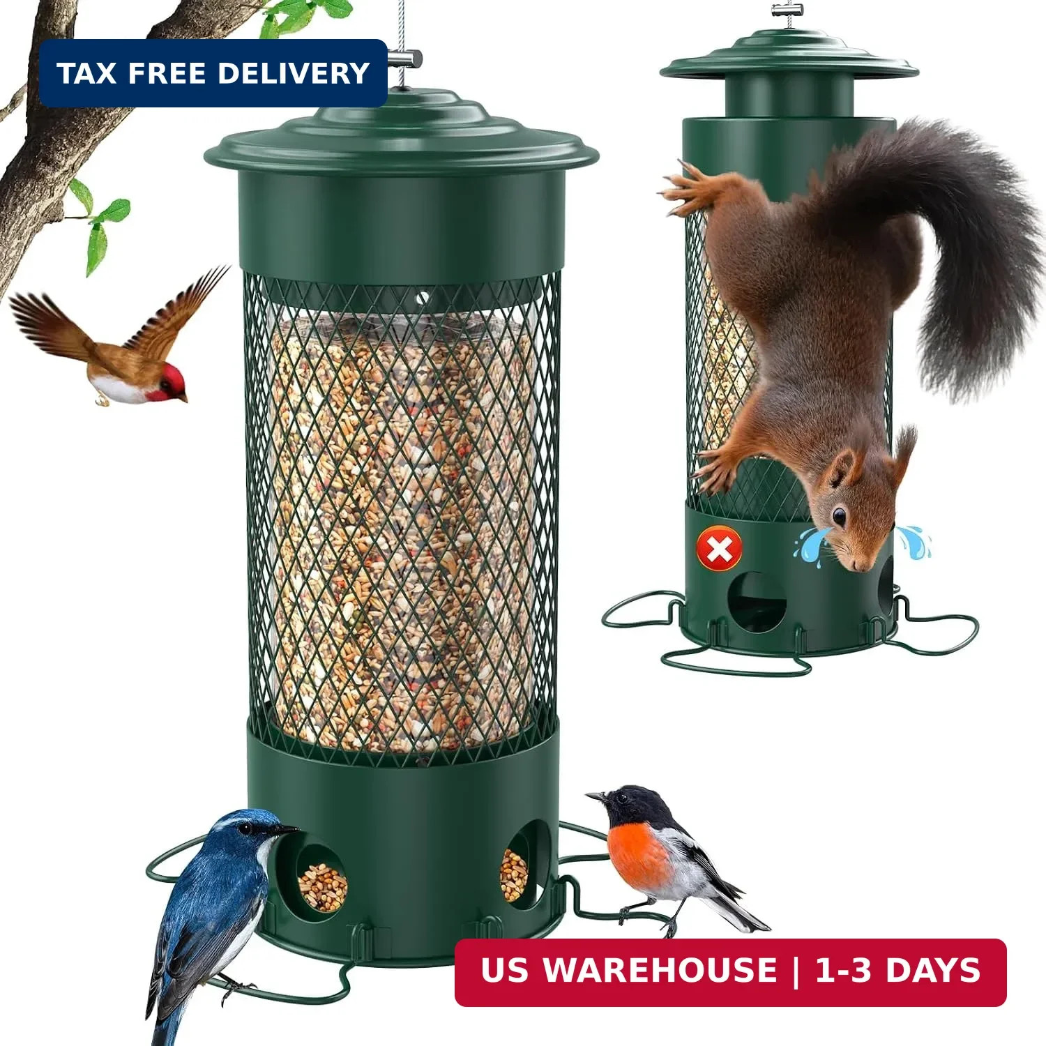 Metal Squirrel Proof Bird Feeders for Outdoors Hanging,Weight-Activated Large Ca