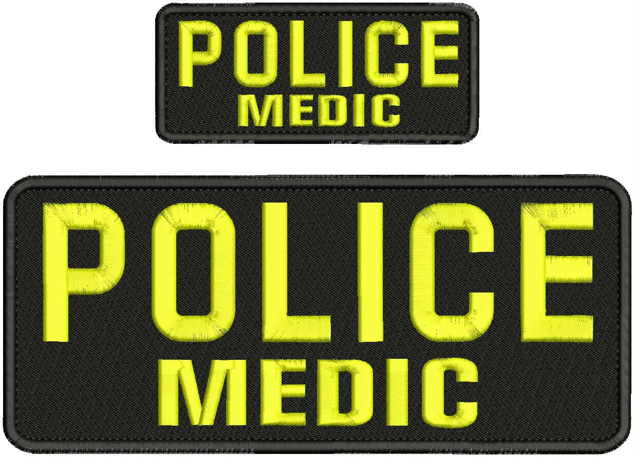 Collectible Embroidery Patch Police Medic 4X10 AND 2X5 Yellow On Black