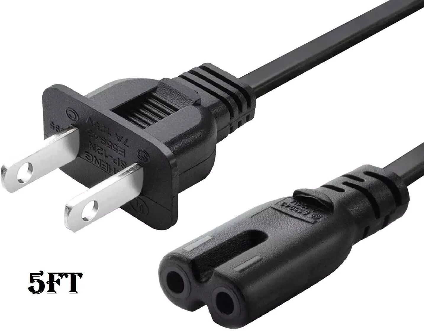 2 Prong Smart TV Power Cord 5FT, AC Power Cable for Samsung LG TCL Hisense