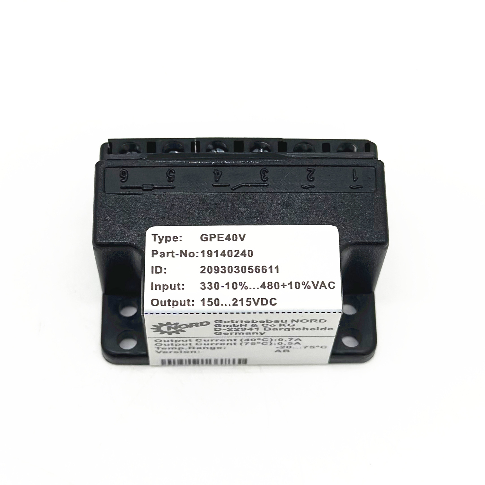 NORD GPE40V 19140240 330-10%...480+10%VAC 150...215VDC brake rectifier module