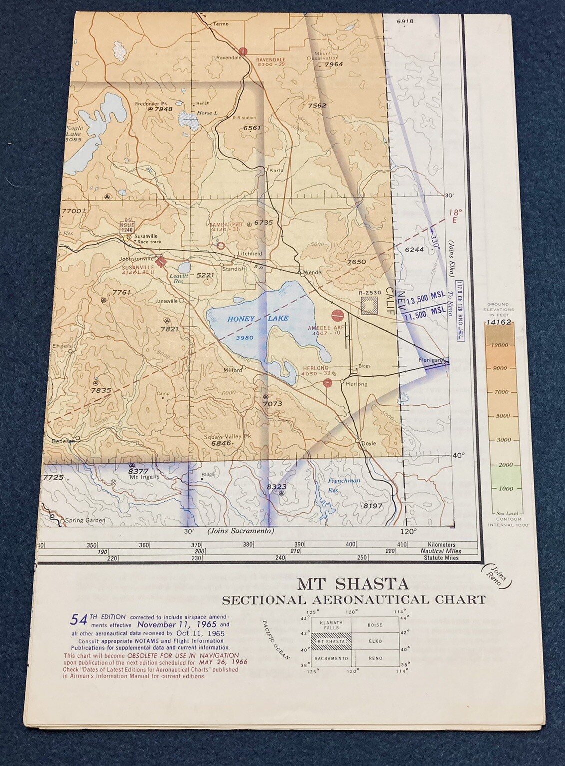 Sectional Aeronautical Chart Map Mt Shasta CA 54th Edition Nov 11 1965