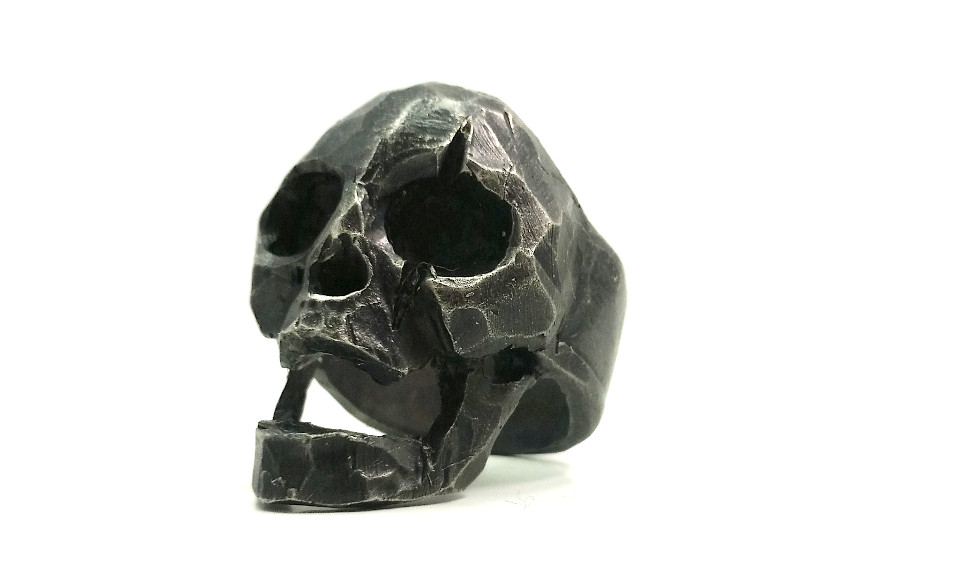 "Leonidas" Spartan King Skull Ring - Oxidized Silver Hearts Gothic Chrome