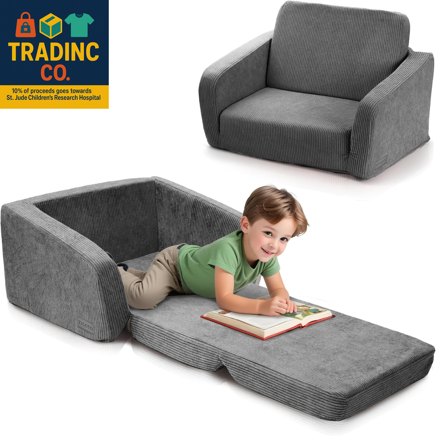 Comfy Kids Chair for Toddler - Stylish 2 in 1 Lounger Made of Memory Foam Easily