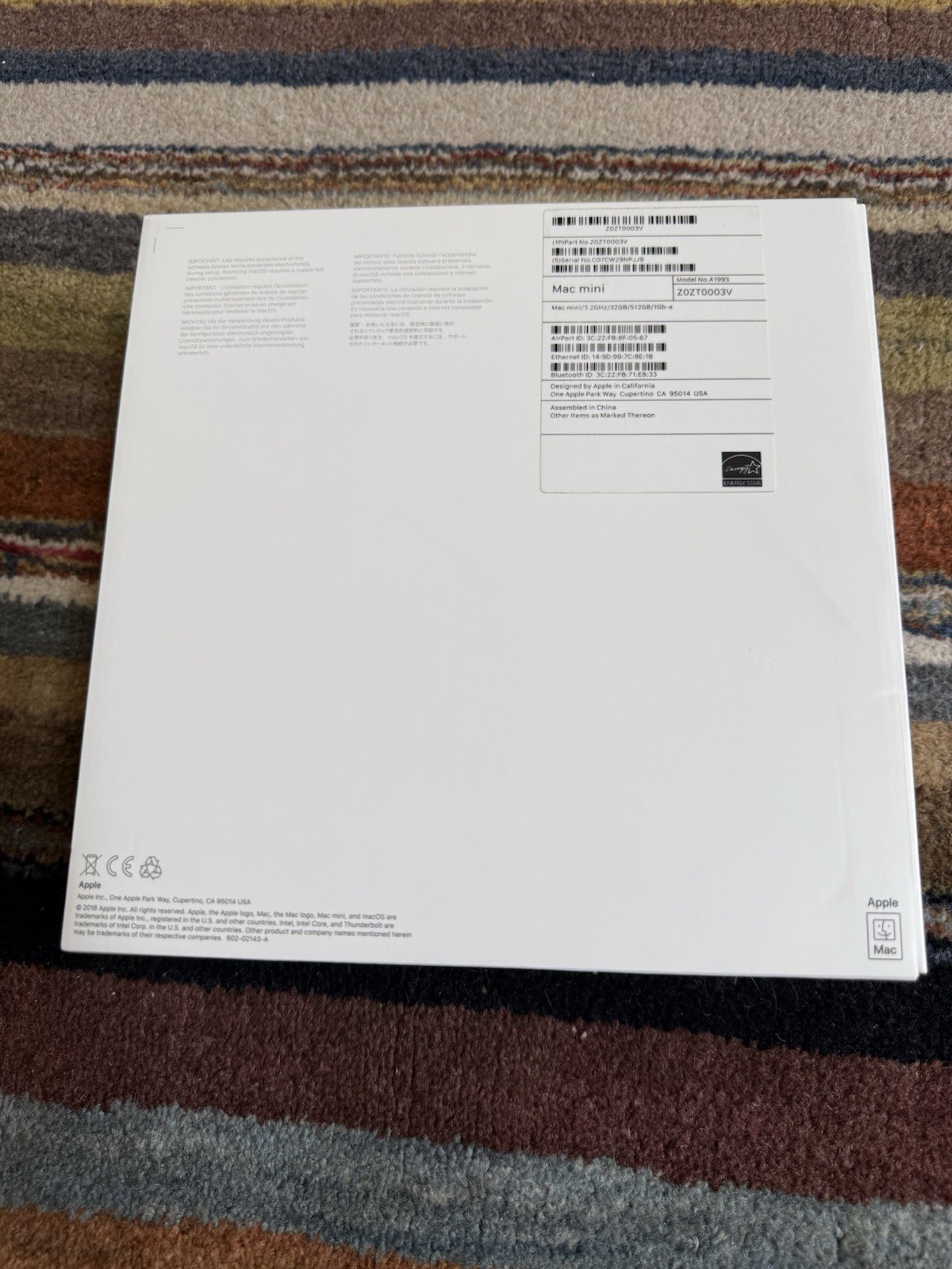 Original Apple Mac mini Space Gray BOX ONLY Inserts & Wrappers Model A1993
