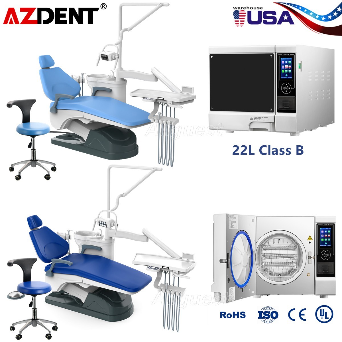 Dental Unit Chair DC Motor Computer Controlled/22L Autoclave Steam Sterilizer
